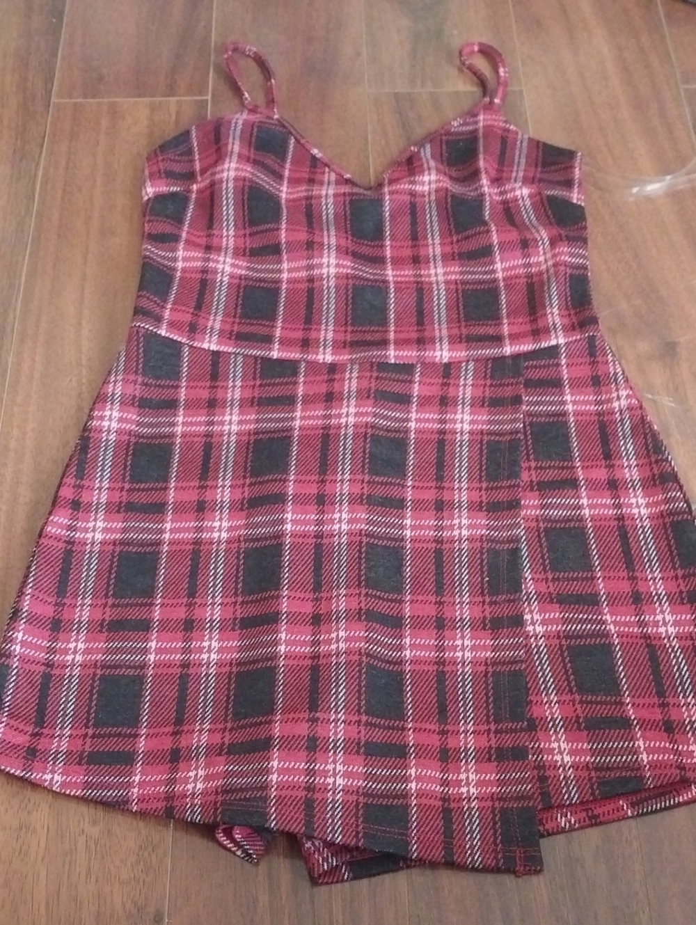 Red Plaid Spaghetti-Strap One-Piece for Kids